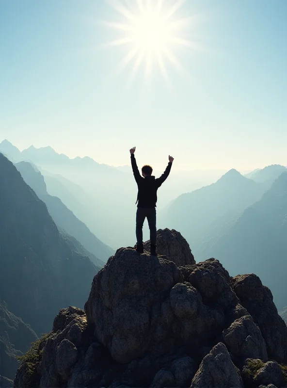 A person reaching the summit of a mountain, symbolizing overcoming challenges.