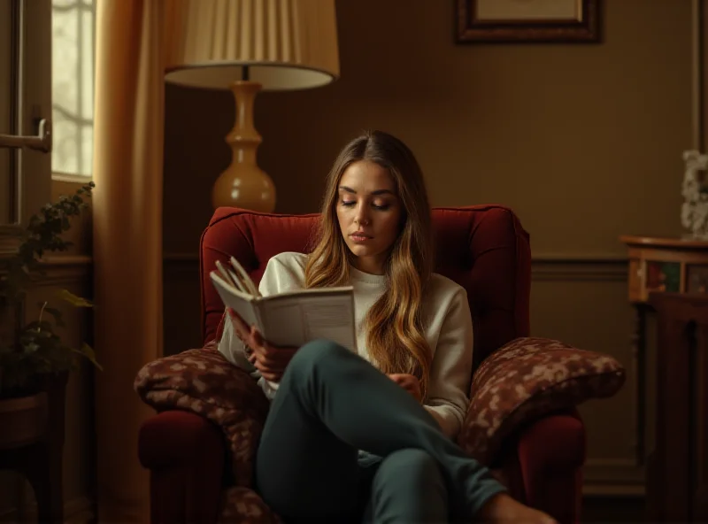 Person sitting in a comfortable chair, thoughtfully reviewing notes in a journal.