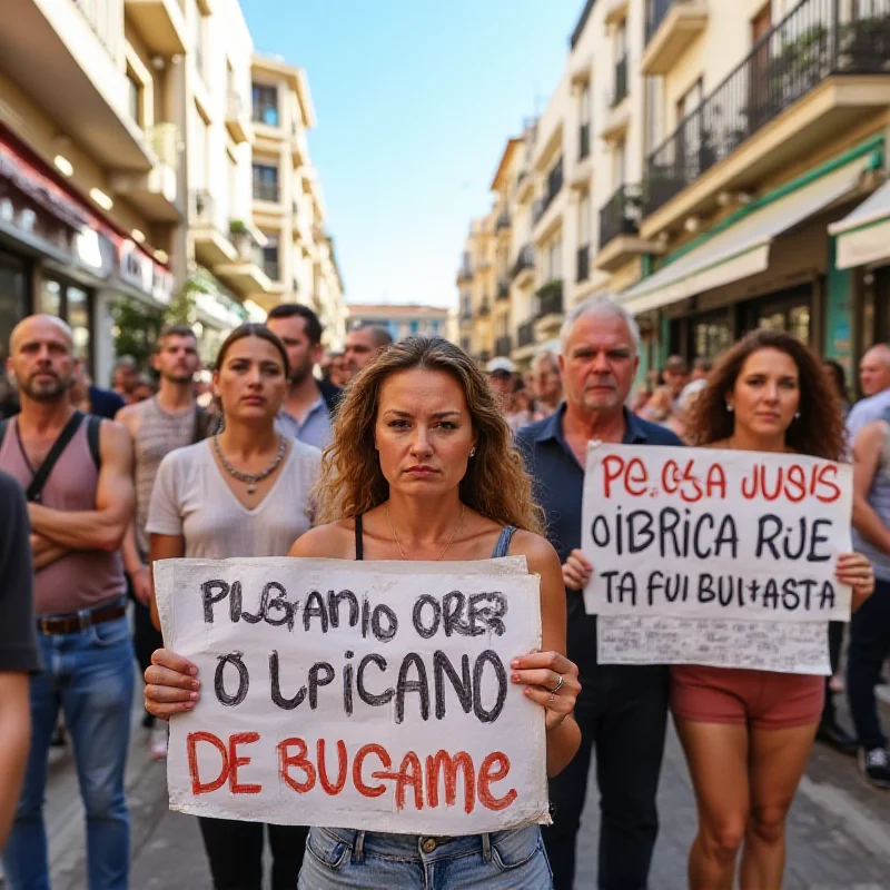 A protest in Ibiza against overtourism, with residents holding signs and banners expressing their concerns.