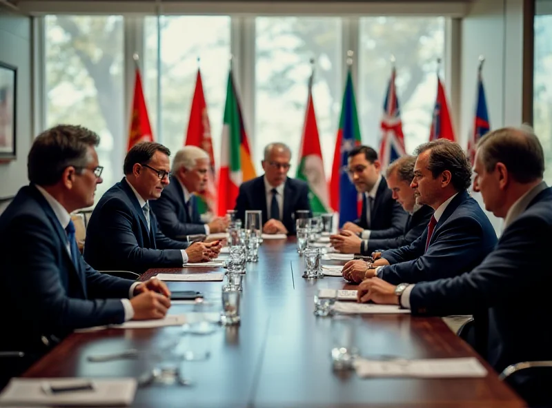 Image of diplomats meeting in a neutral setting