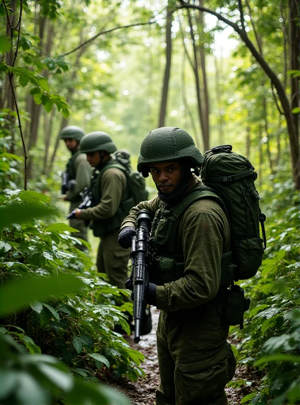 US and Asian soldiers participating in a jungle training exercise in Thailand