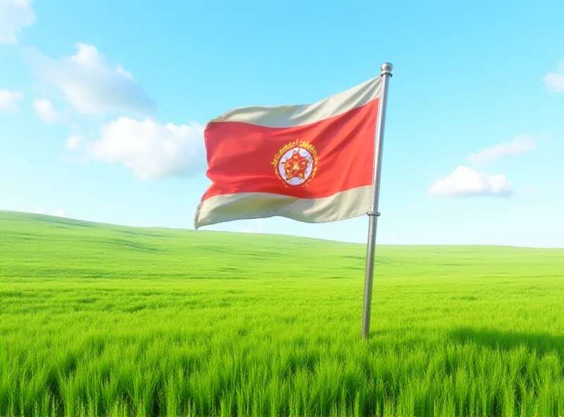 Tajikistan flag waving in front of a field of crops