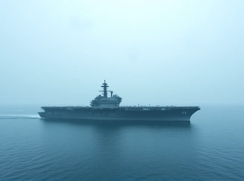 A U.S. aircraft carrier sailing in the ocean near the Korean peninsula.