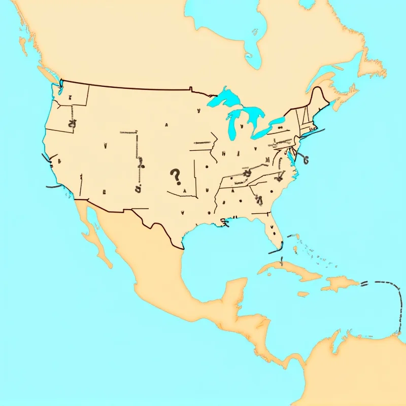 A map highlighting the United States, Canada, and Mexico, connected by trade routes and with question marks indicating trade uncertainty.