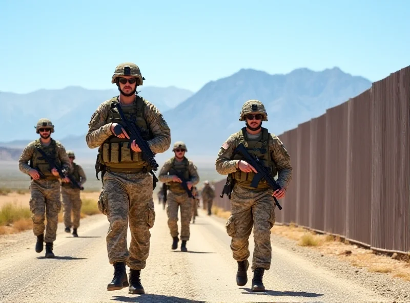 US soldiers patrolling the Mexico border fence.