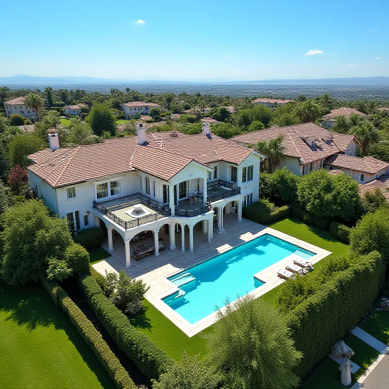 Aerial view of a wealthy neighborhood in the United States