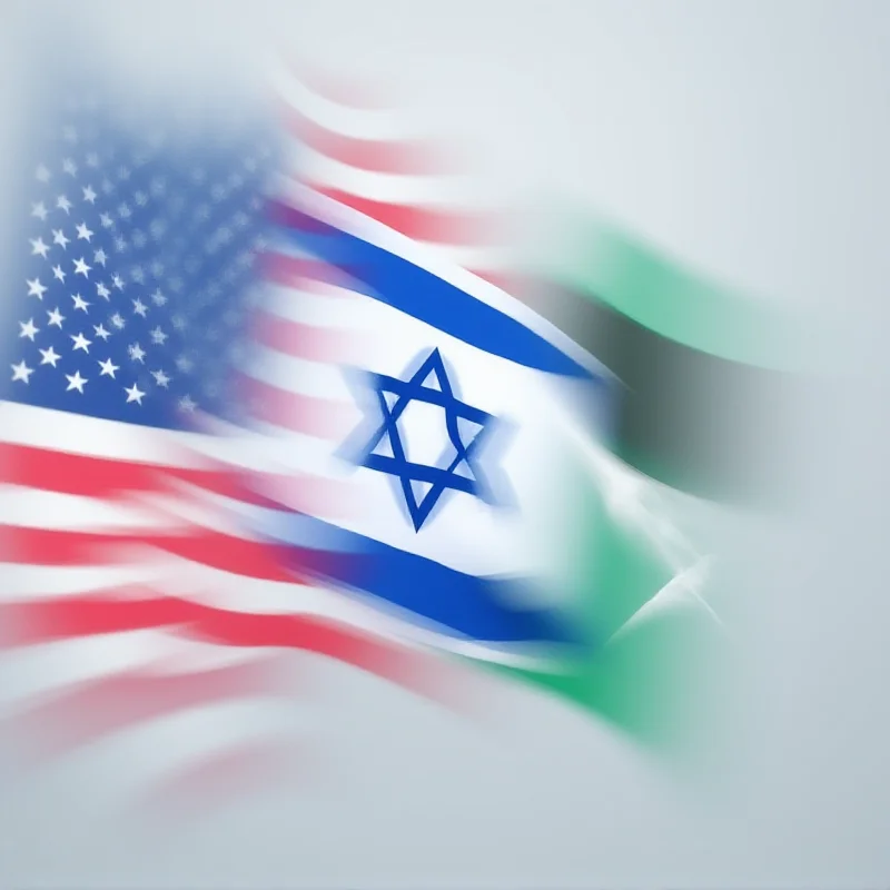 A split image showing the US flag, the Israeli flag, and the Hamas flag, representing the key players in these international events.