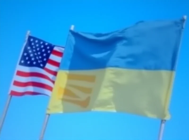 US and Ukrainian flags waving side by side