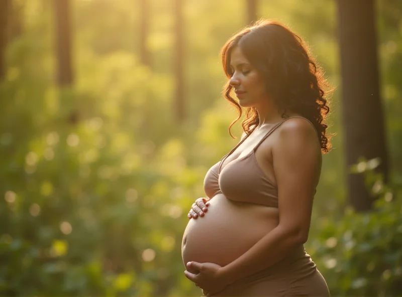 A pregnant woman holding her belly, representing concerns about lithium levels.