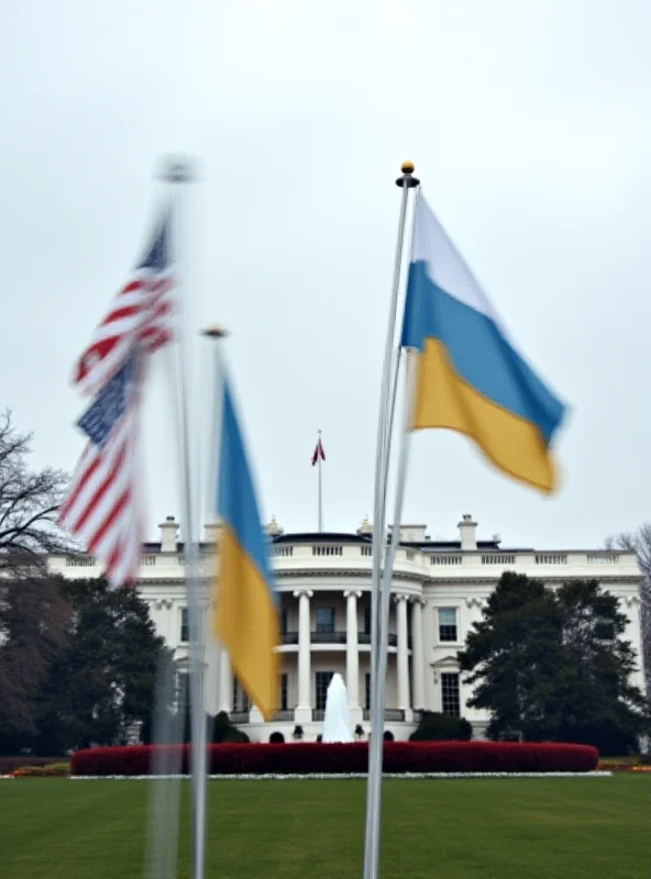 Image of the White House with Ukrainian and US flags