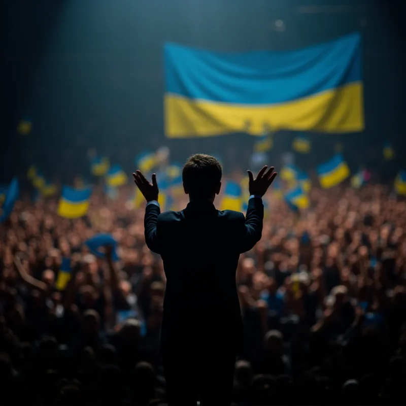 Image of Volodymyr Zelenskyy addressing a crowd