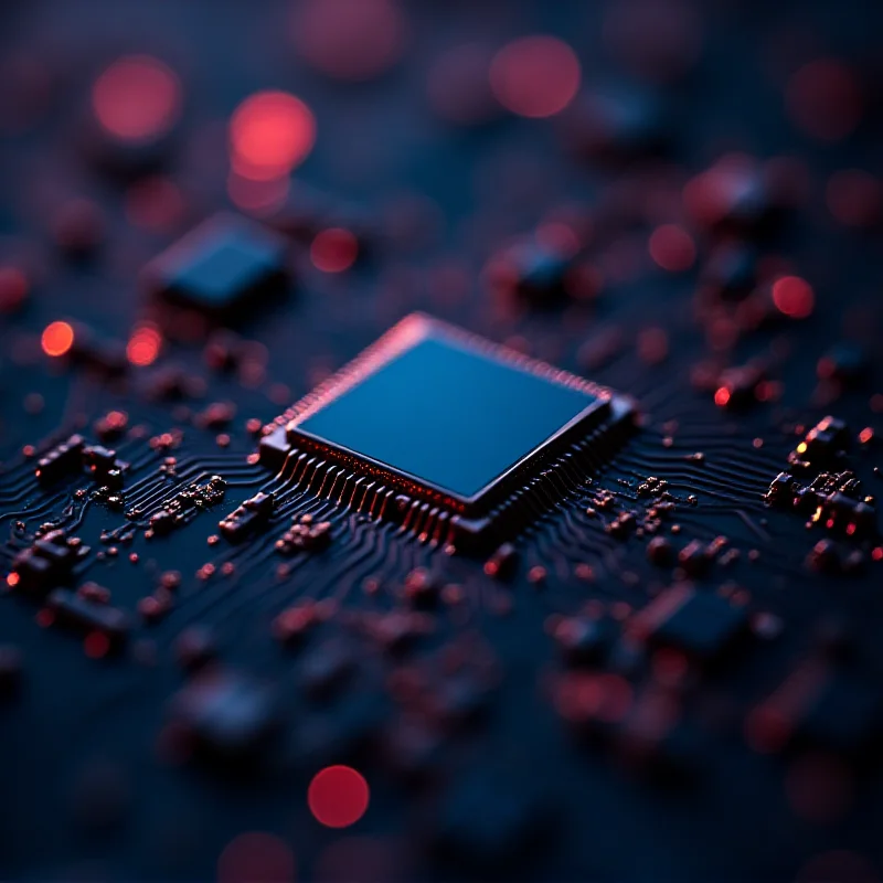 Close-up of semiconductor chips on a circuit board.