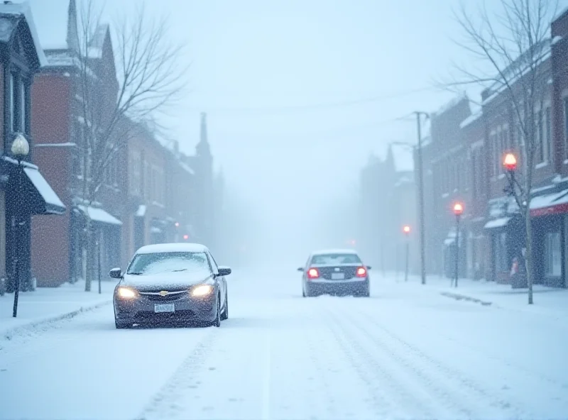 Snow-covered street in Iowa during a blizzard