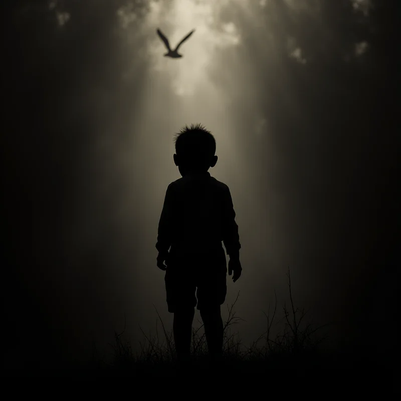 Silhouette of a child standing alone, symbolizing the vulnerability and tragedy of the kidnapping case in South Africa.