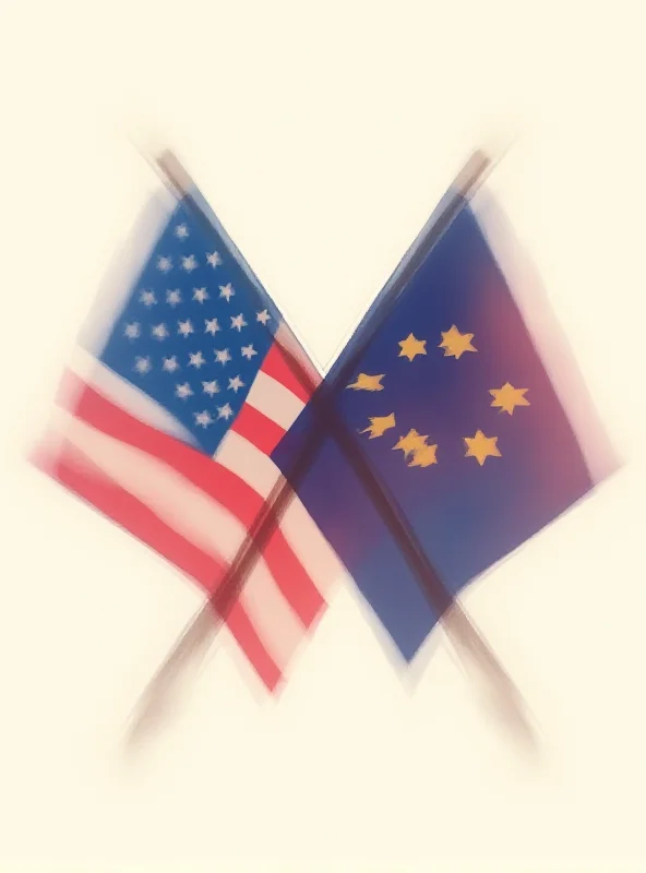 Illustration of European and American flags intertwined, representing diplomatic relations.