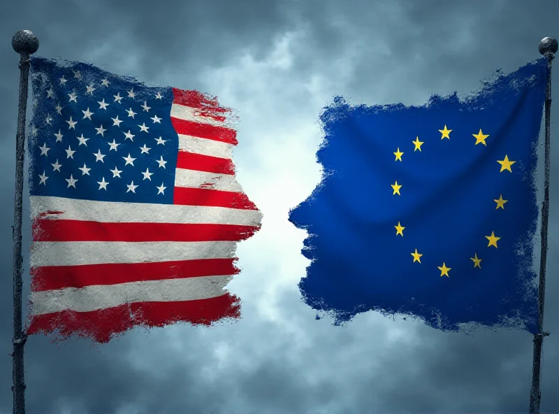 Illustration of a US and EU flag facing each other, symbolizing tension.