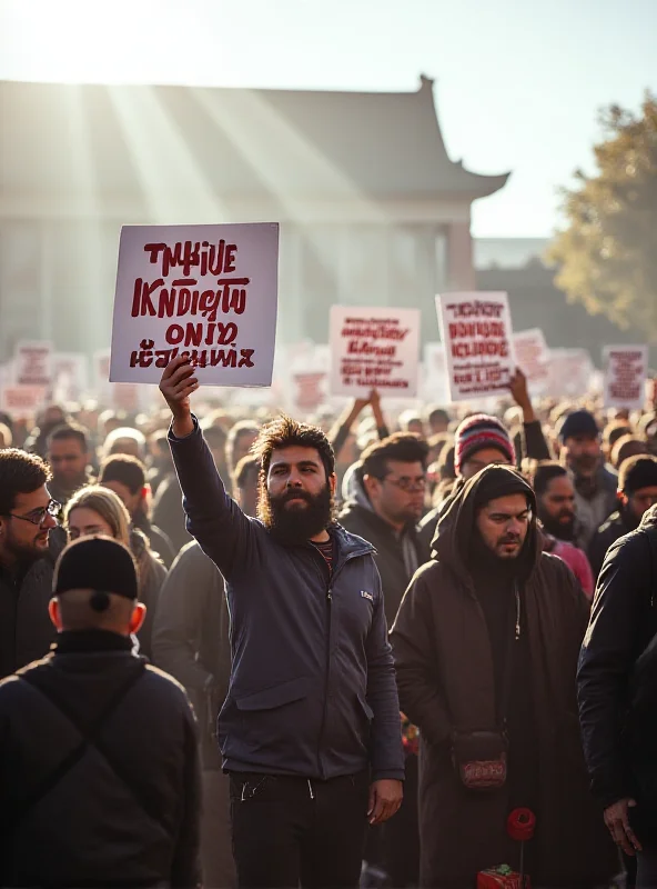 A group of Uyghur people protesting in front of a government building.