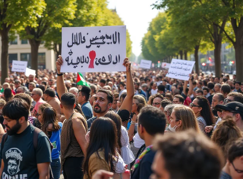 Protestors holding signs in support of Palestine.