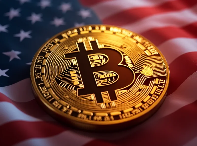 A stylized Bitcoin logo with the US flag subtly integrated into the background, representing the US strategic reserve of Bitcoin.