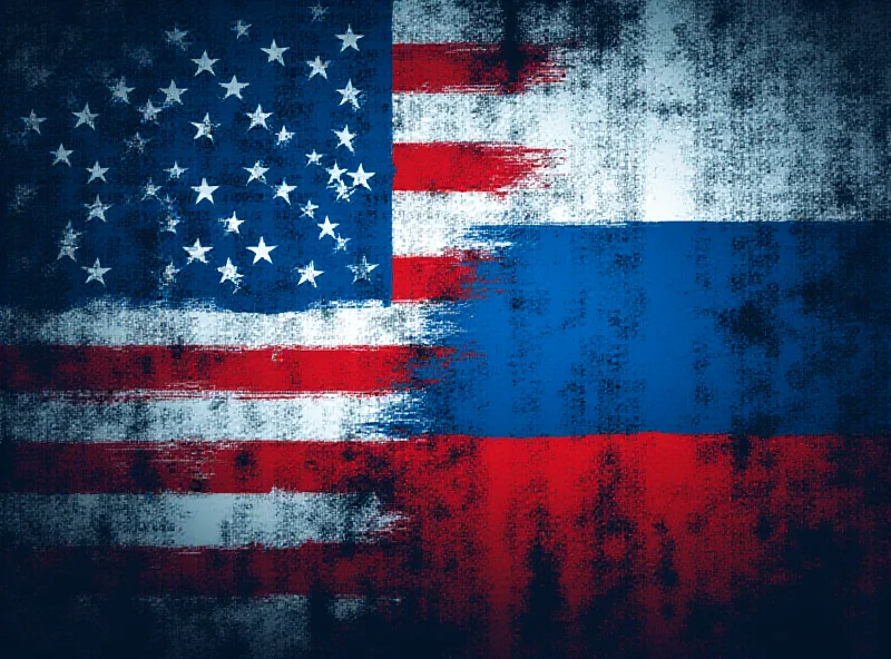 Image depicting a cyber landscape with US and Russian flags intertwined.