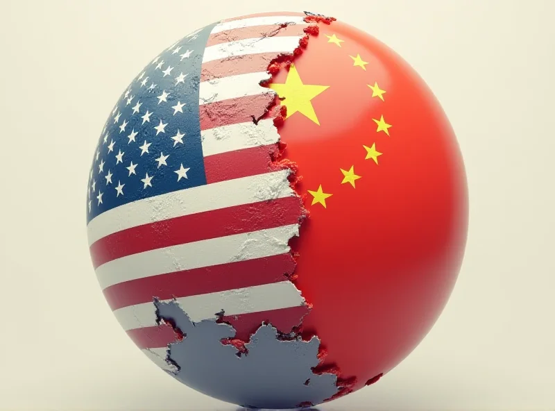 A globe with US and China flags intertwined