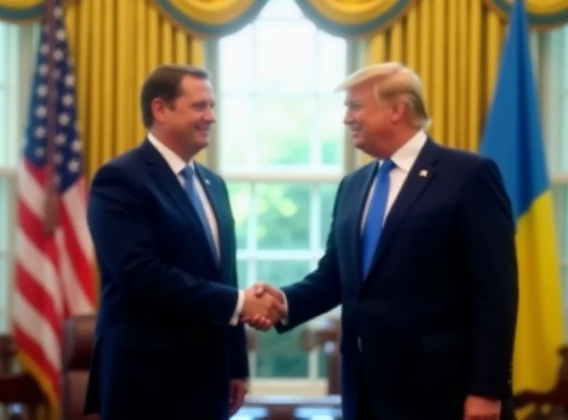 President Trump and President Zelenskyy shaking hands in the Oval Office.