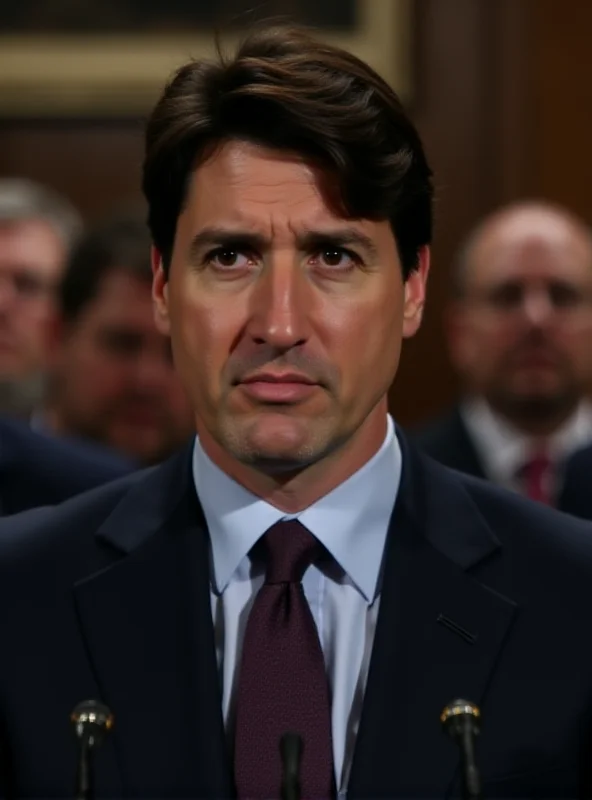 Justin Trudeau speaking at a press conference with a stern expression.