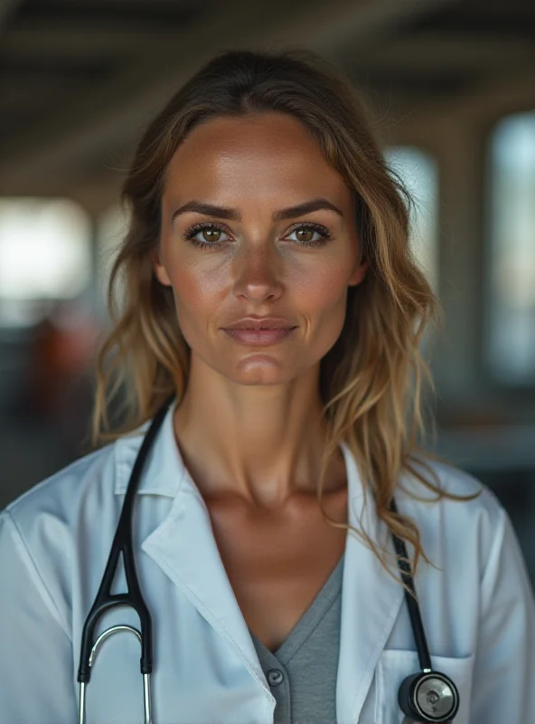 A close-up of a concerned face, possibly a doctor or aid worker, looking directly at the viewer. The expression should convey worry and a sense of urgency.