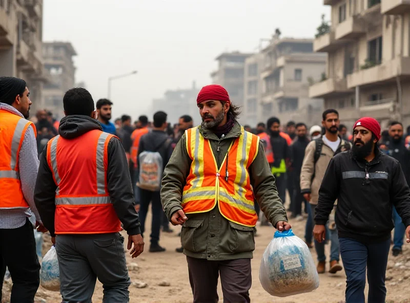 Image of aid workers in Gaza distributing supplies.