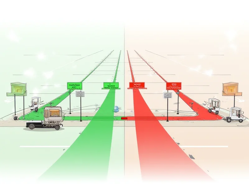 Illustration of a customs checkpoint in Uzbekistan. The left side shows a green pathway with goods moving quickly, while the right side shows a red pathway with more detailed inspections. Signage clearly indicates the different lanes.