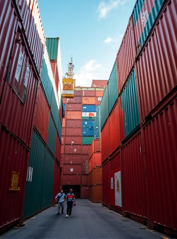 Containers at a shipping port, symbolizing trade and global commerce, with a focus on Uzbekistan and Georgia's economic relationship.