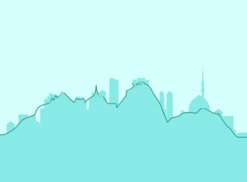 Illustration of a graph showing stable inflation in Uzbekistan, with a cityscape in the background.