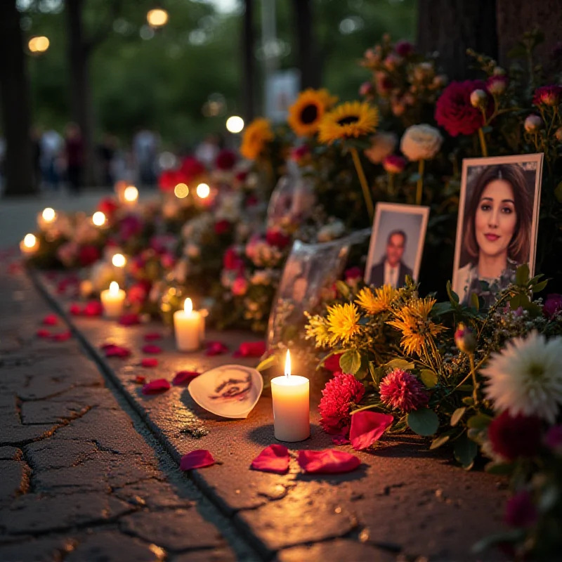 A memorial dedicated to the victims of the Dana tragedy, with flowers and candles.