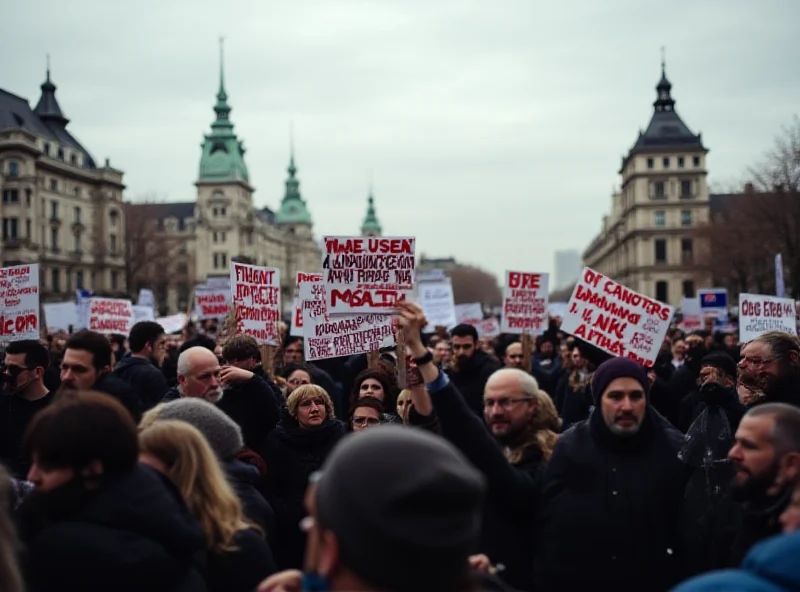 Image of a large protest in Valencia with signs and banners.