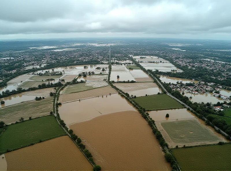 Aerial view of flooded fields and infrastructure in Valencia