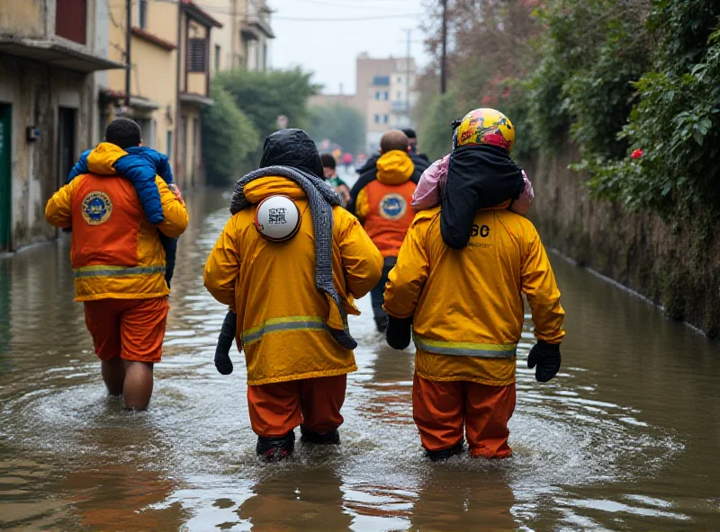 A group of emergency responders assisting residents in a flooded area of Valencia