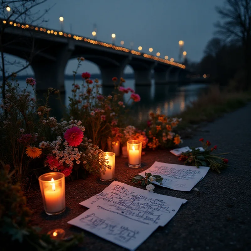 Candles and flowers at a memorial