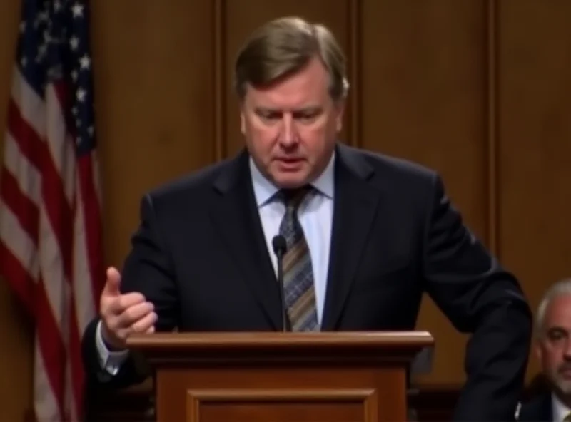 JD Vance speaking at a podium with a microphone, American flag in background