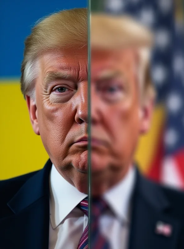 A split image showing Volodymyr Zelensky and Donald Trump, possibly in a video call, with a blurred background of the Ukrainian flag.