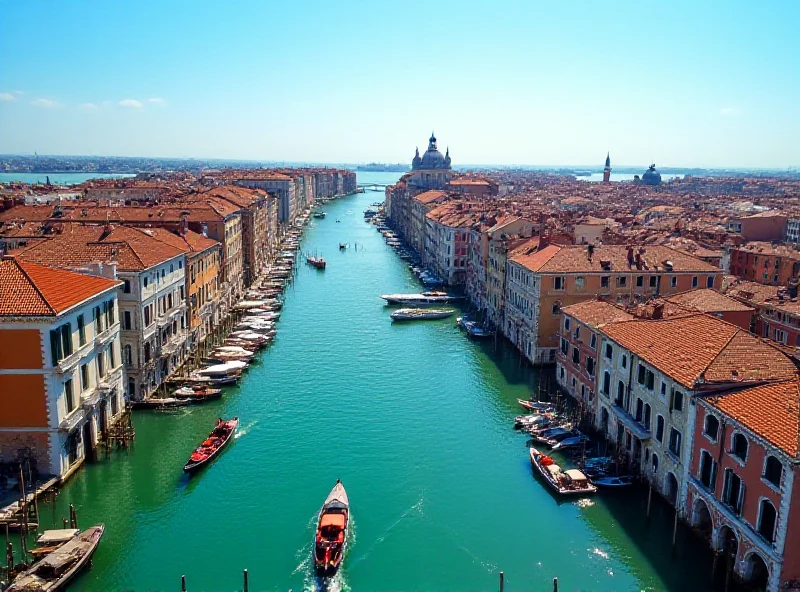 Aerial view of Venice, Italy, with colorful buildings and canals.