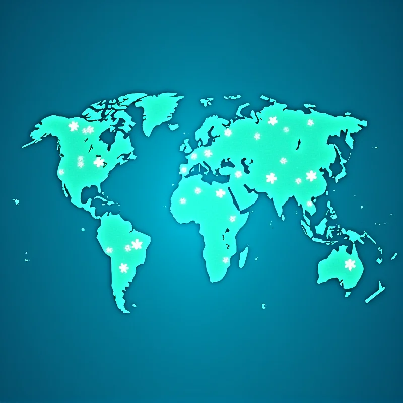 Conceptual image of a world map with healthcare symbols overlaid.