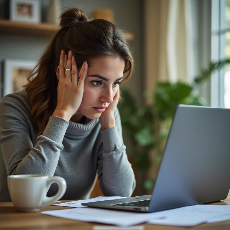 A person concentrating while taking a quiz on a laptop.