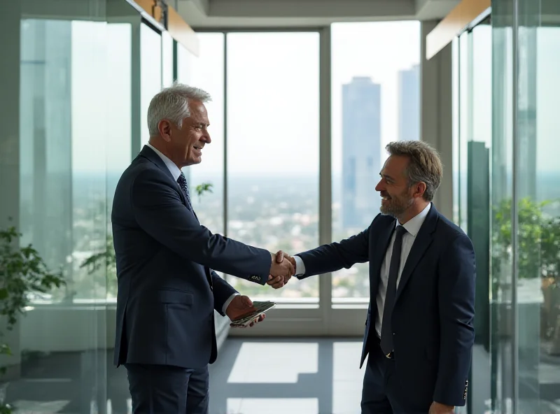 Illustration of a venture capitalist shaking hands, symbolizing investment and partnership.