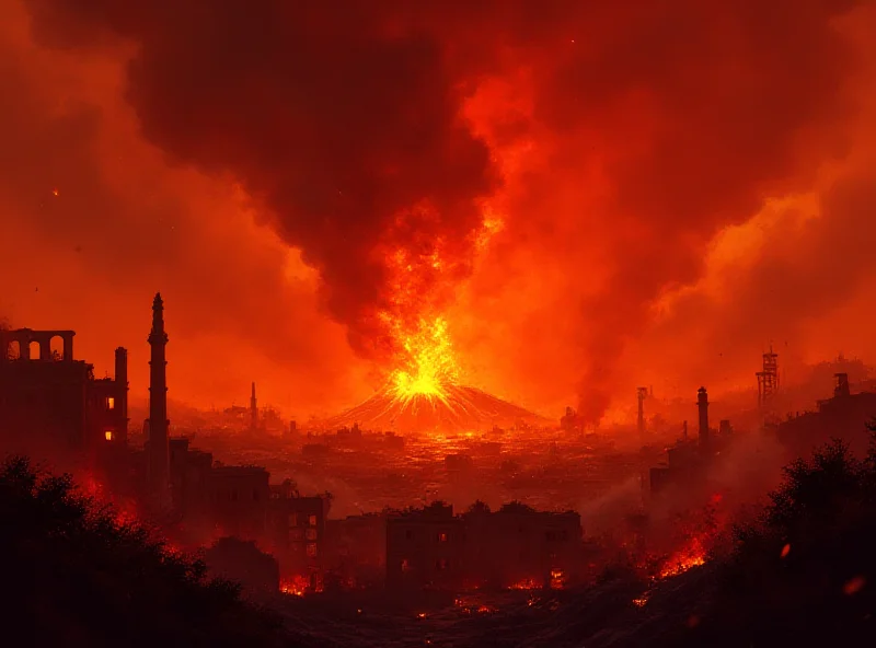 A digital illustration depicting the pyroclastic flow from Mount Vesuvius engulfing Herculaneum, with intense heat and ash covering the city.