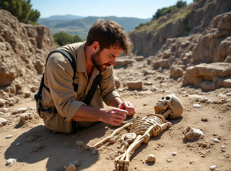 An archaeologist carefully excavating the remains of a skeleton near the site of the Vesuvius eruption.