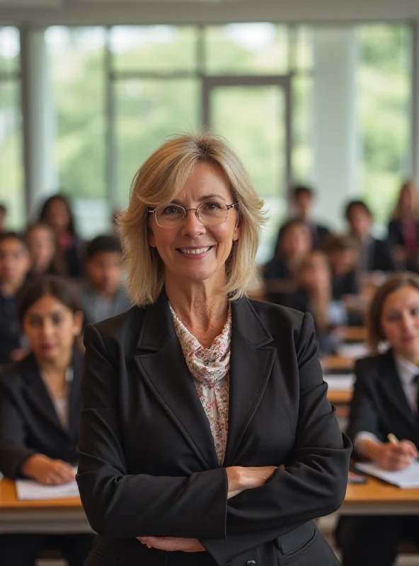 Linda McMahon addressing a group of teachers and students in a classroom.