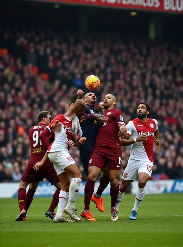 A tense moment during an FA Cup match with players contesting the ball