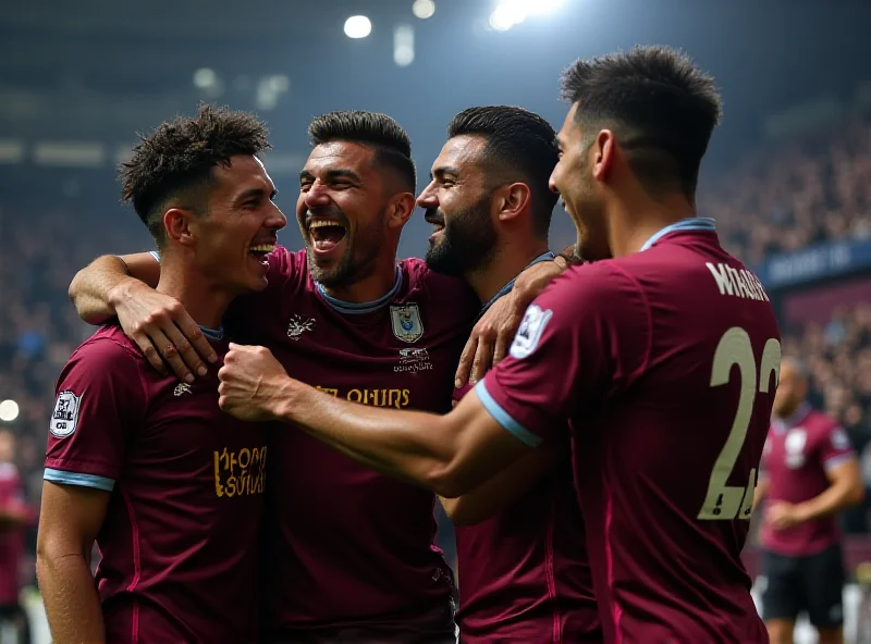 Aston Villa players celebrating a goal during a Champions League match against Club Brugge