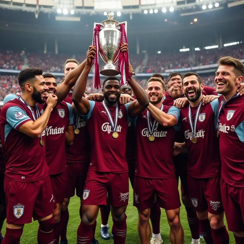 Aston Villa team celebrating a victory