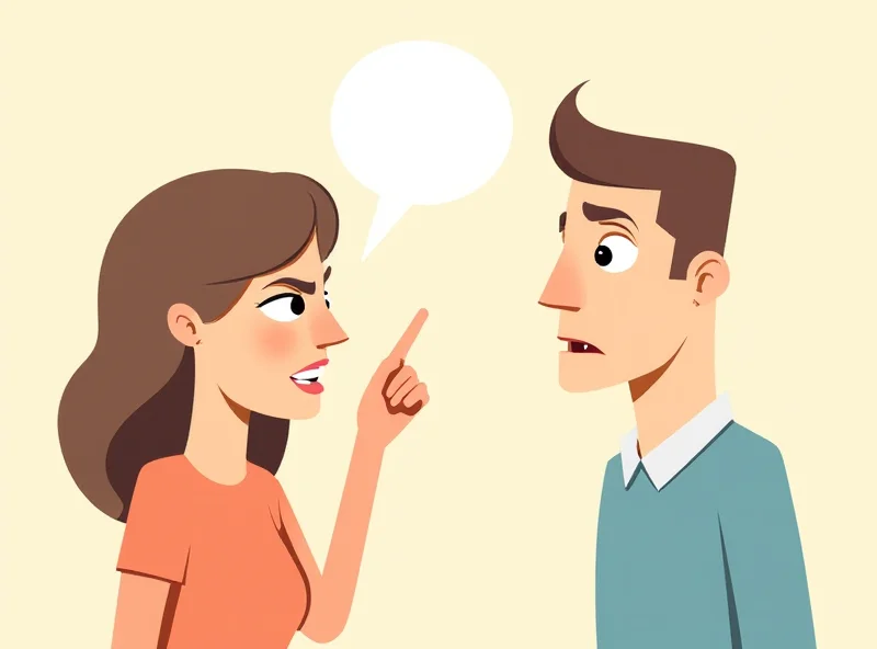 Illustration of a couple arguing, with a speech bubble highlighting a bad haircut